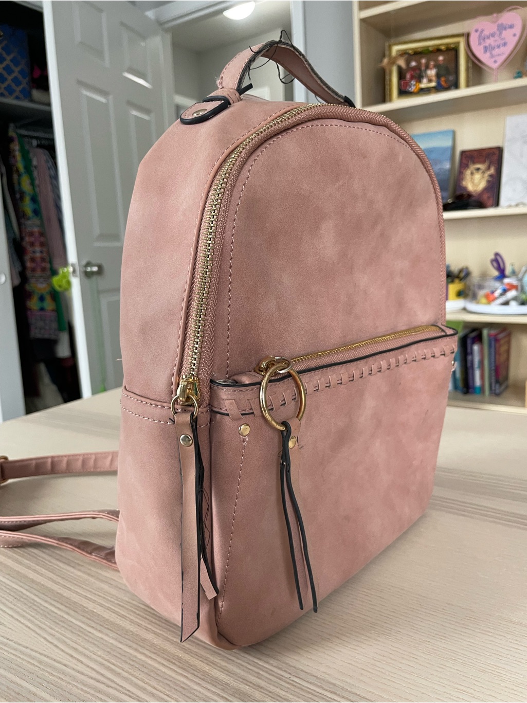 Stylish Pink Suede Mini Backpack - Women Bags